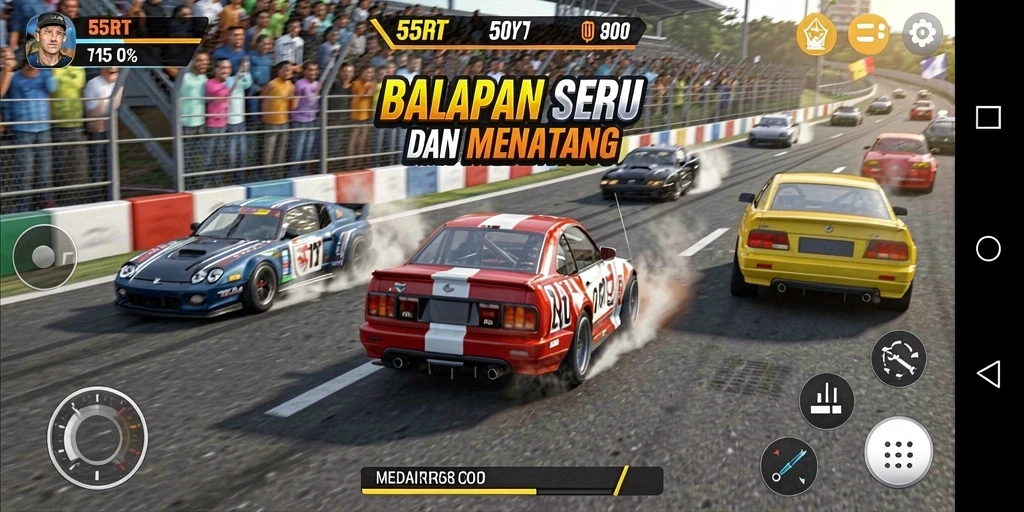 Tampilan seru gameplay Racing di 55RT dengan mobil balapan.