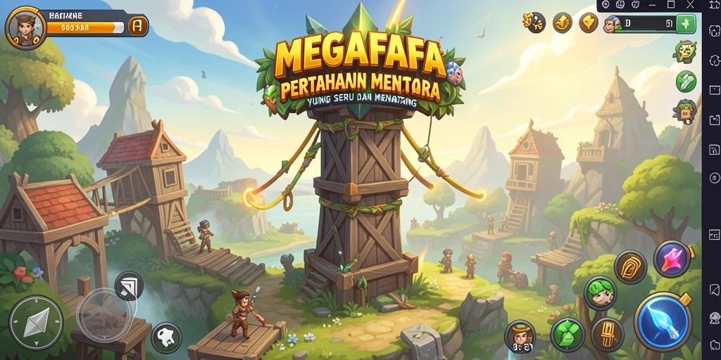 Tampilan gameplay seru di MEGAFAFA dengan menara menaklukkan musuh.