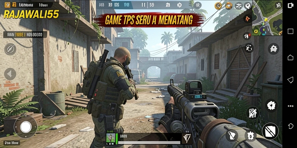 Tampilan gameplay seru RAJAWALI55 dengan aksi TPS yang intens.
