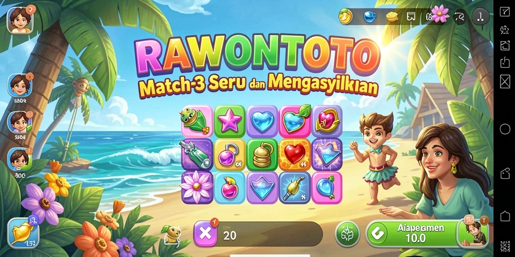 Tangkapan layar menunjukkan keseruan gameplay Match-3 di RAWONTOTO.