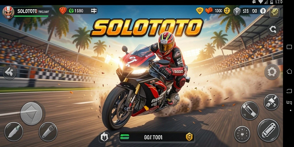 Gameplay SOLOTOTO yang mendebarkan dalam balapan motor.