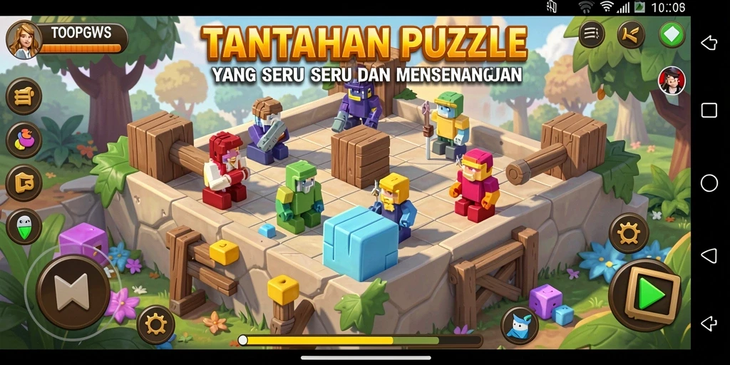 Screenshot gameplay TOOPGWS menampilkan serunya tantangan puzzle.